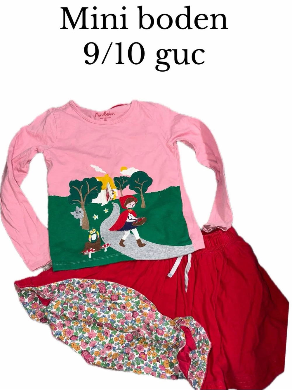 Mini boden 9/10 skirt shirt little red riding hood